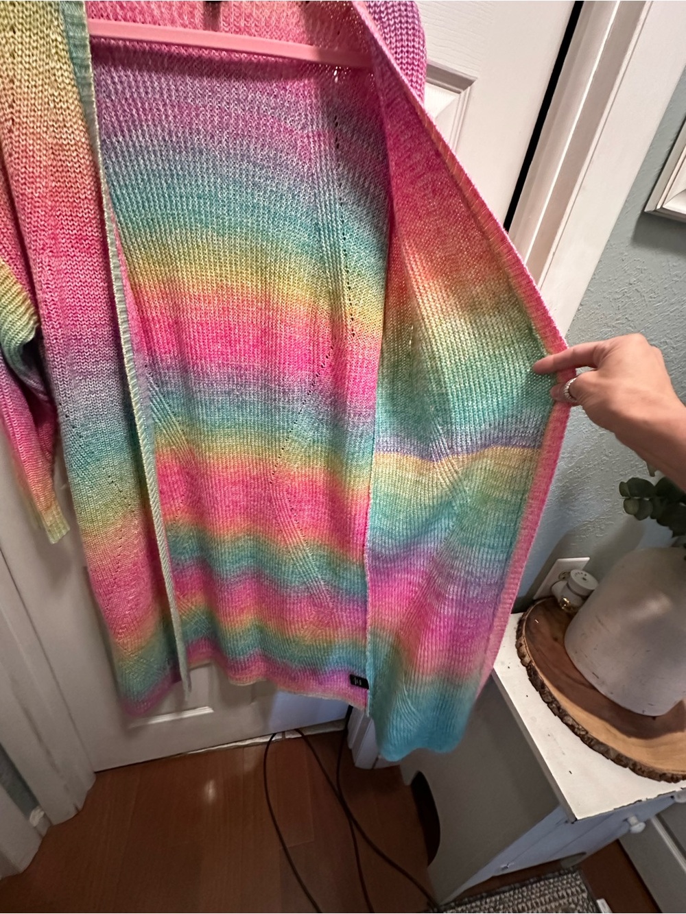 TORRID Pastel Rainbow Open-Front Long Cardigan Sweater - Picture 2 of 4